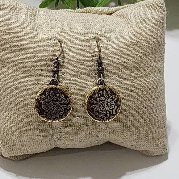 Brighton scrolled mixed metals floral French wire earrings - Picture 1 of 6